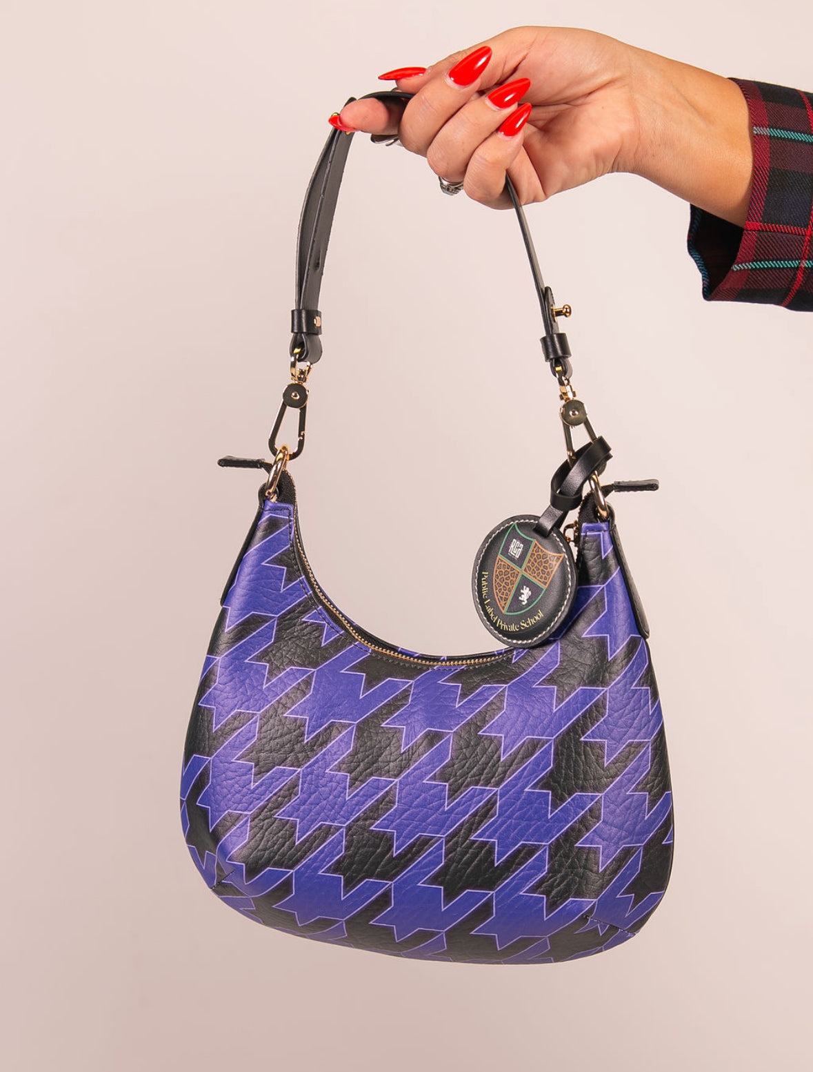 Houndstooth Genuine Leather Handbag